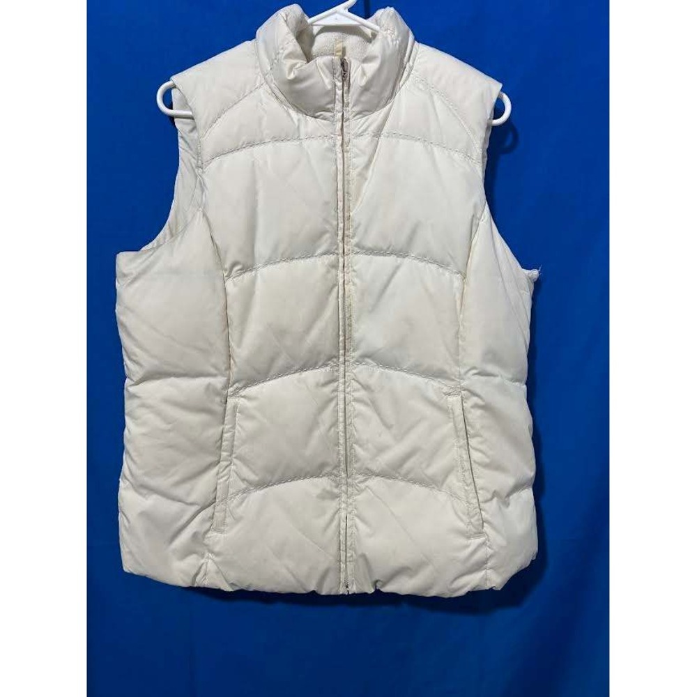 Eddie Bauer Premium Goose Down Quilted Vest Womens Medium Cream Off White Zip Up